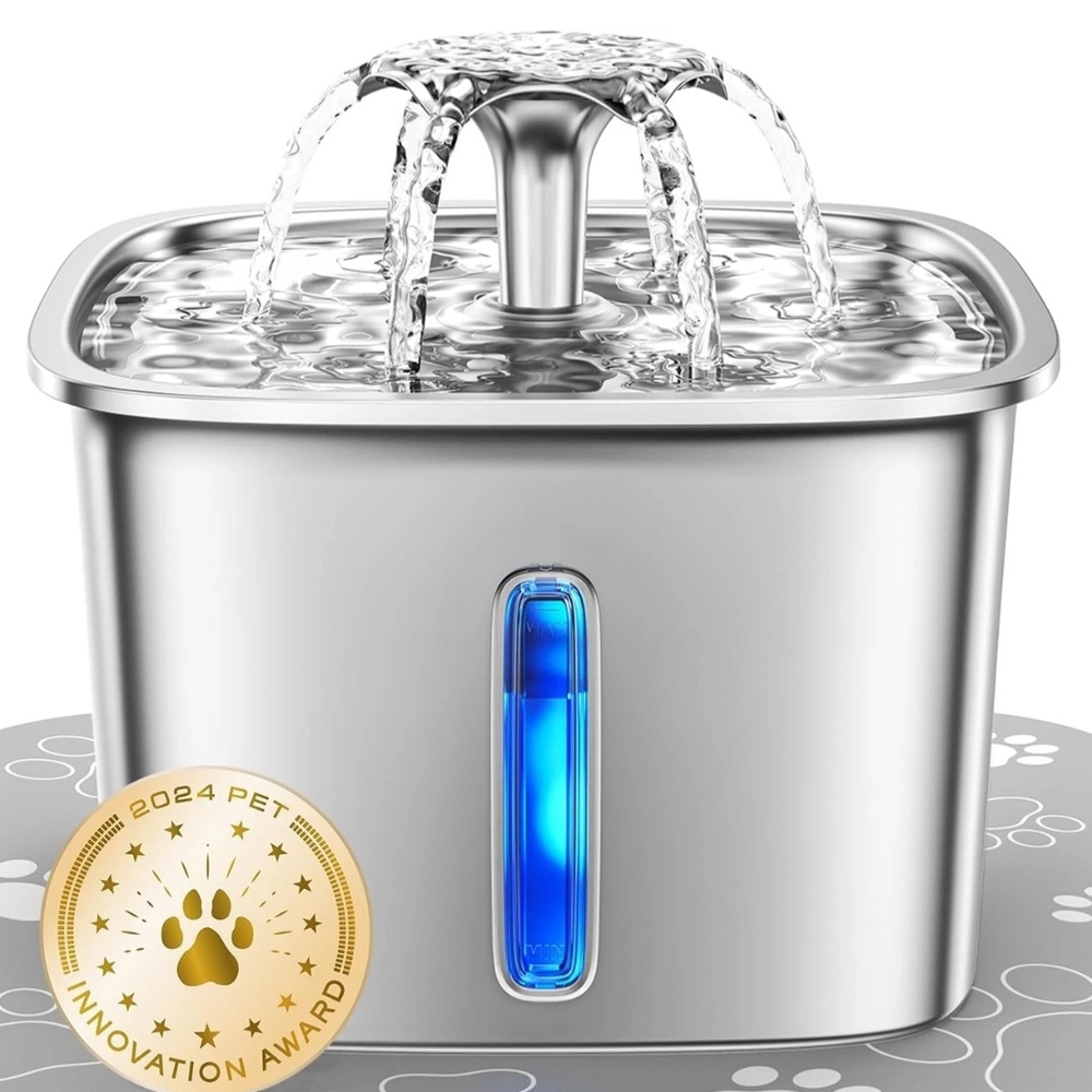 Stainless Steel Pet Water Fountain with LED Light